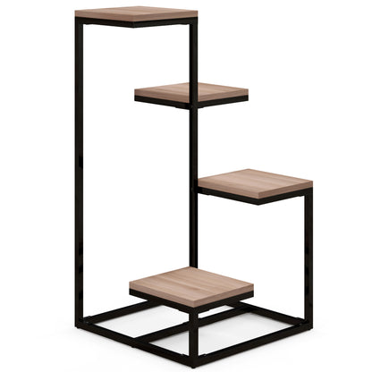 Metal and Wood Plant Stand Flower Shelf 4 Levels Industrial Style 40L x 40W x 75.5H cm