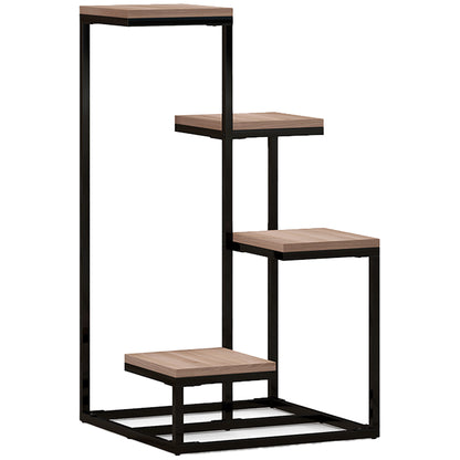 Metal and Wood Plant Stand Flower Shelf 4 Levels Industrial Style 40L x 40W x 75.5H cm