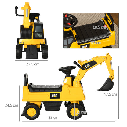 Seat Digger Ride-On Digger with Adjustable Shovel Steering Wheel Kids Digger with Storage Space under Seat Ride-On Toy Digger up to 25kg, Sitting for Children 1-3 Years Yellow