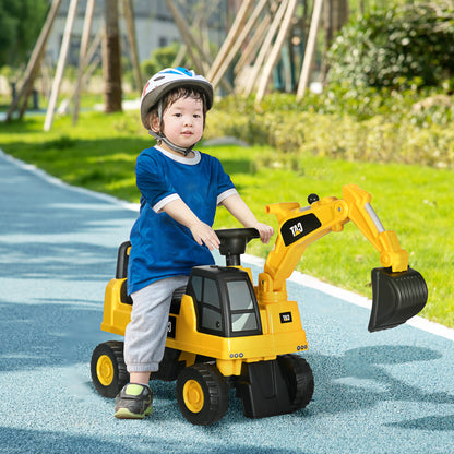Seat Digger Ride-On Digger with Adjustable Shovel Steering Wheel Kids Digger with Storage Space under Seat Ride-On Toy Digger up to 25kg, Sitting for Children 1-3 Years Yellow