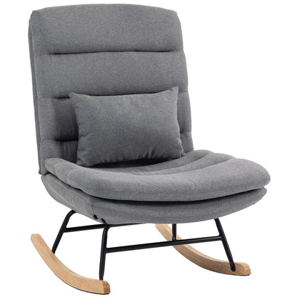 Linen-Effect Upholstered Rocking Chair with Lumbar Pillow, High Back, 28.3 in Wide Double-Layer Seat, Light Gray