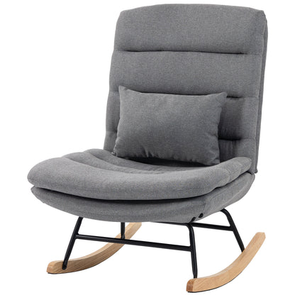 Linen-Effect Upholstered Rocking Chair with Lumbar Pillow, High Back, 28.3 in Wide Double-Layer Seat, Light Gray