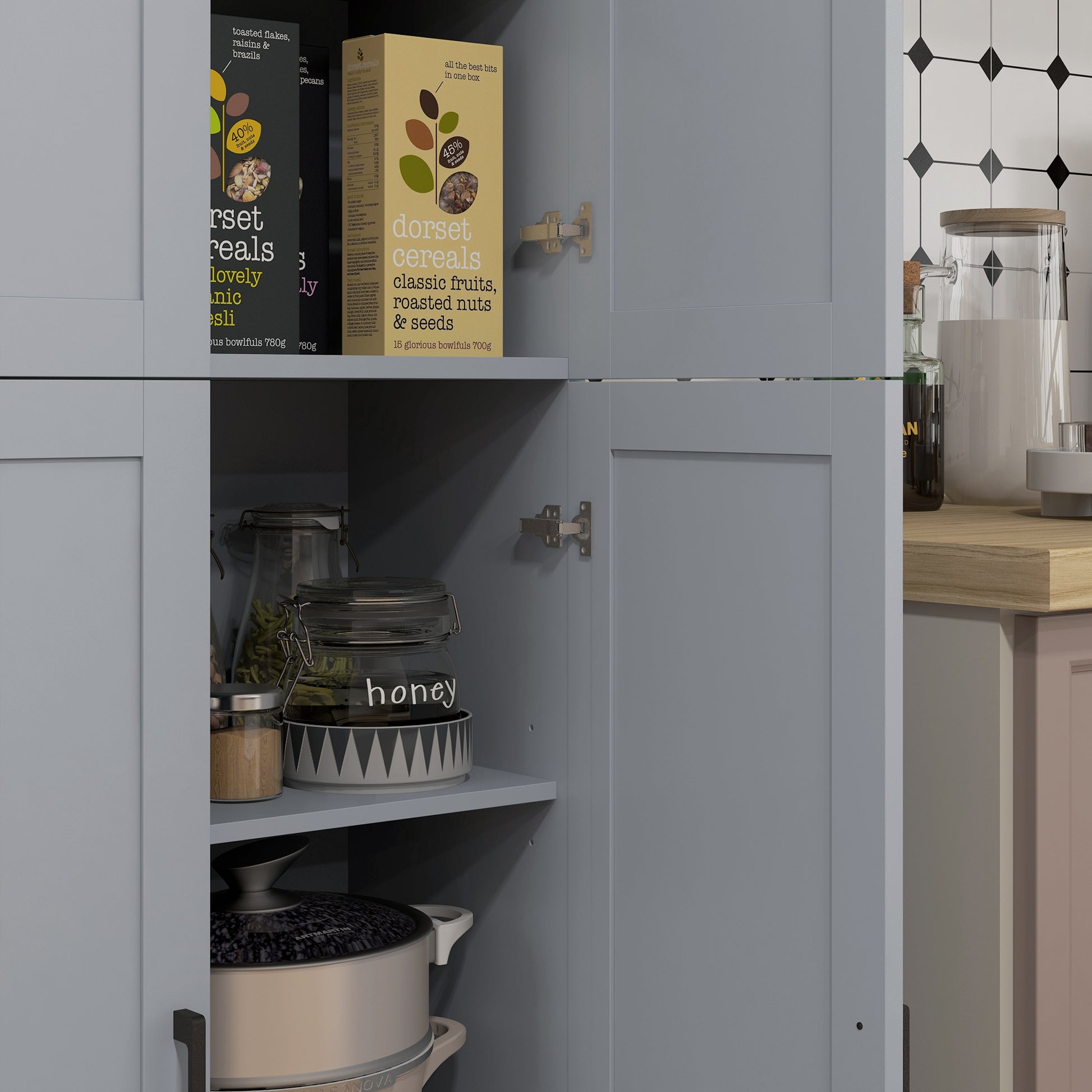 Kitchen Cabinet Highboard Buffet Storage Cabinet Modern Style Multi-storage with 4 Doors and Adjustable Shelves, 60 x 30 x 170.5 cm, Gray