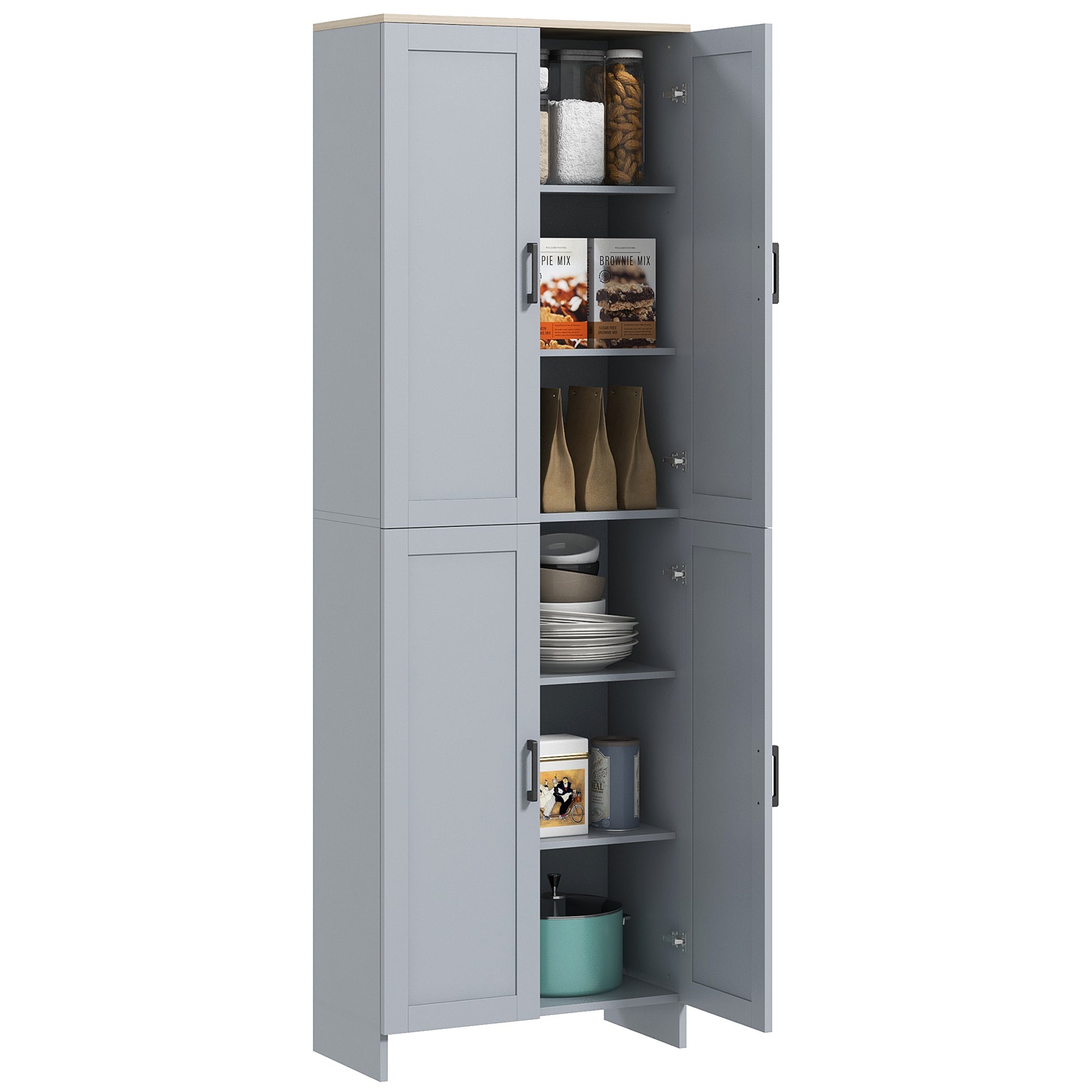 Kitchen Cabinet Highboard Buffet Storage Cabinet Modern Style Multi-storage with 4 Doors and Adjustable Shelves, 60 x 30 x 170.5 cm, Gray