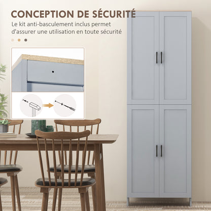 Kitchen Cabinet Highboard Buffet Storage Cabinet Modern Style Multi-storage with 4 Doors and Adjustable Shelves, 60 x 30 x 170.5 cm, Gray