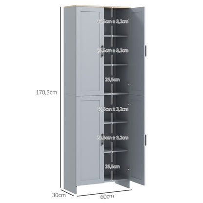 Kitchen Cabinet Highboard Buffet Storage Cabinet Modern Style Multi-storage with 4 Doors and Adjustable Shelves, 60 x 30 x 170.5 cm, Gray