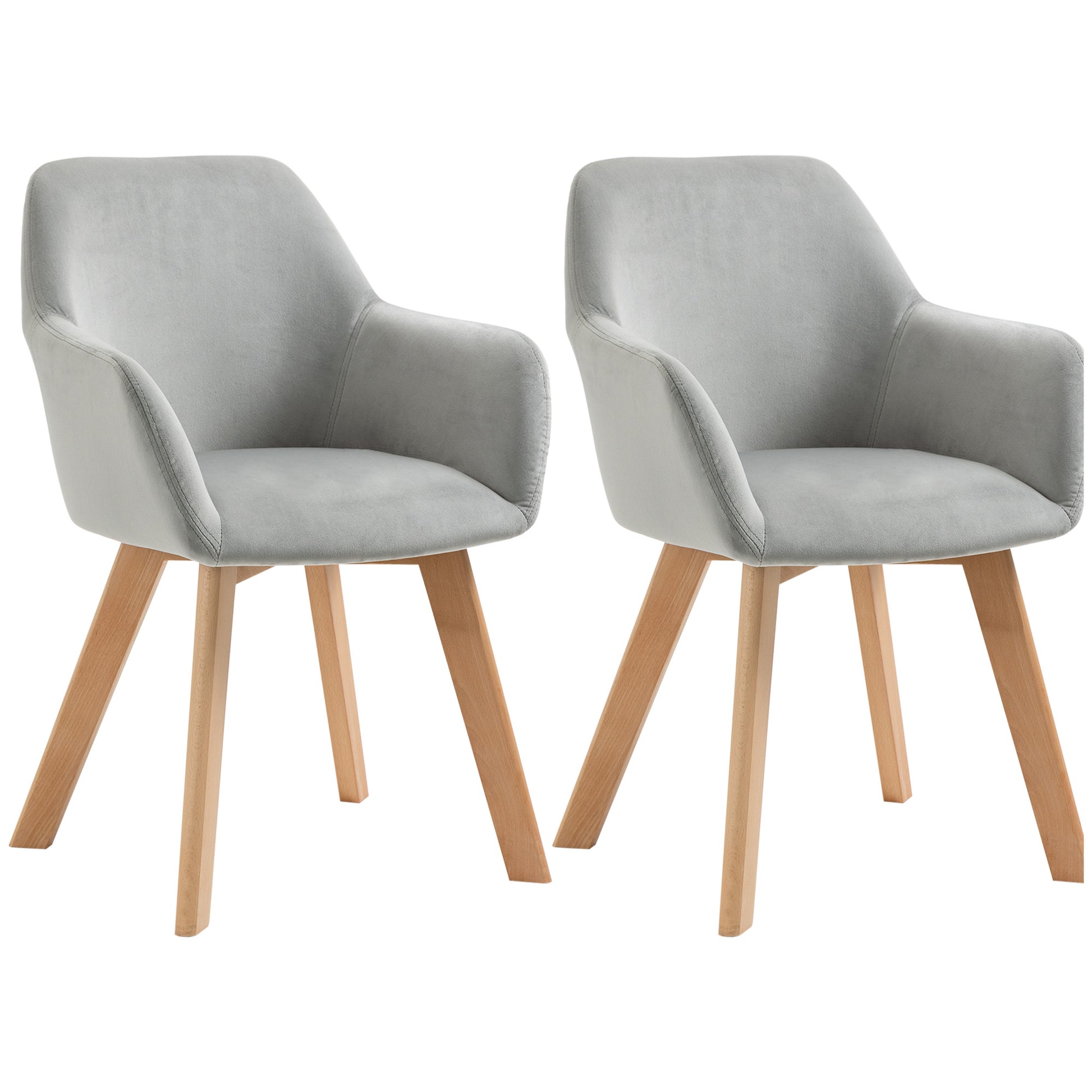 Dining Chairs Set of 2, Kitchen Chair with Armrest, Backrest, Upholstered Chairs with Velvet Look, Living Room Chair with Wooden Legs for Kitchen, Dining Room, Gray