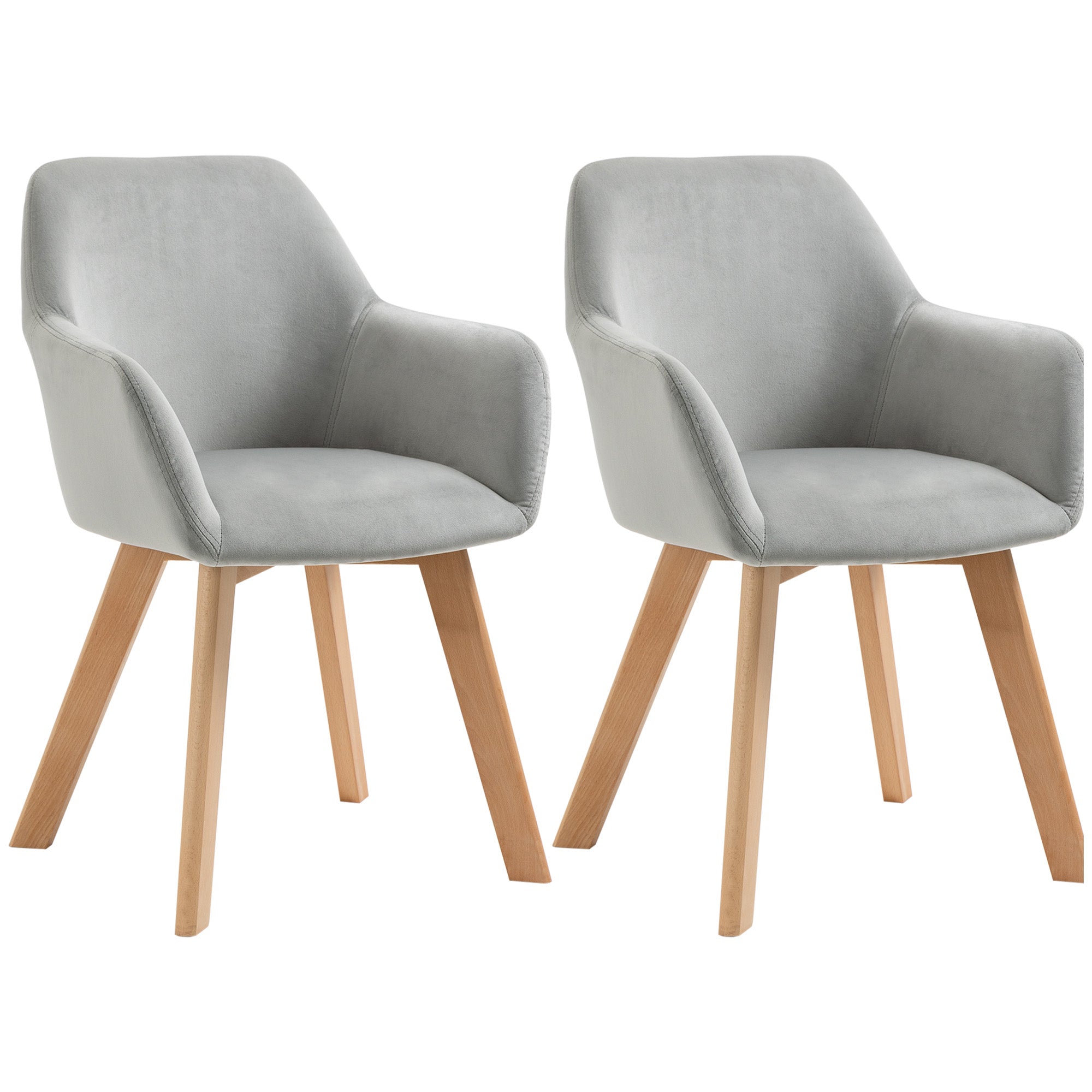 Dining Chairs Set of 2, Kitchen Chair with Armrest, Backrest, Upholstered Chairs with Velvet Look, Living Room Chair with Wooden Legs for Kitchen, Dining Room, Gray