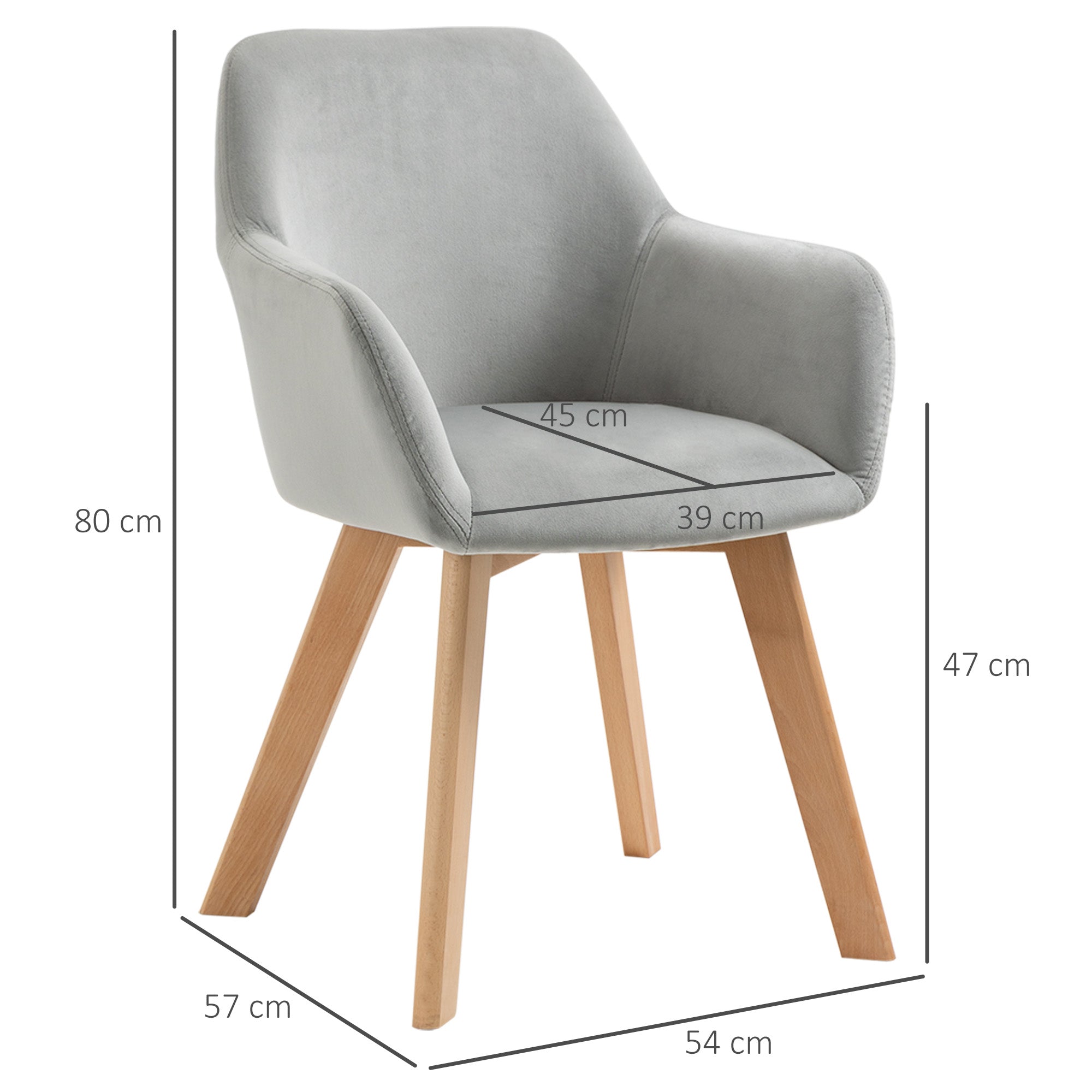 Dining Chairs Set of 2, Kitchen Chair with Armrest, Backrest, Upholstered Chairs with Velvet Look, Living Room Chair with Wooden Legs for Kitchen, Dining Room, Gray