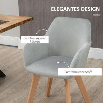 Dining Chairs Set of 2, Kitchen Chair with Armrest, Backrest, Upholstered Chairs with Velvet Look, Living Room Chair with Wooden Legs for Kitchen, Dining Room, Gray