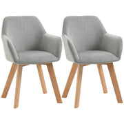 Dining Chairs Set of 2, Kitchen Chair with Armrest, Backrest, Upholstered Chairs with Velvet Look, Living Room Chair with Wooden Legs for Kitchen, Dining Room, Gray