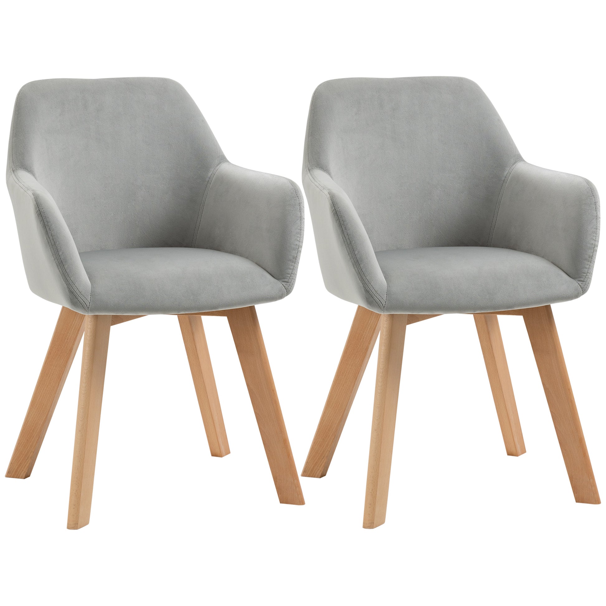 Dining Chairs Set of 2, Kitchen Chair with Armrest, Backrest, Upholstered Chairs with Velvet Look, Living Room Chair with Wooden Legs for Kitchen, Dining Room, Gray