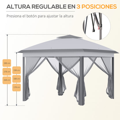 Folding Gazebo 10.8x10.8 ft Garden Canopy with 3 Adjustable Height Levels Double Roof 4 Removable Mosquito Nettings and Waterproof UV-Resistant Transport Bag Gazebo for Outdoor Parties Gray