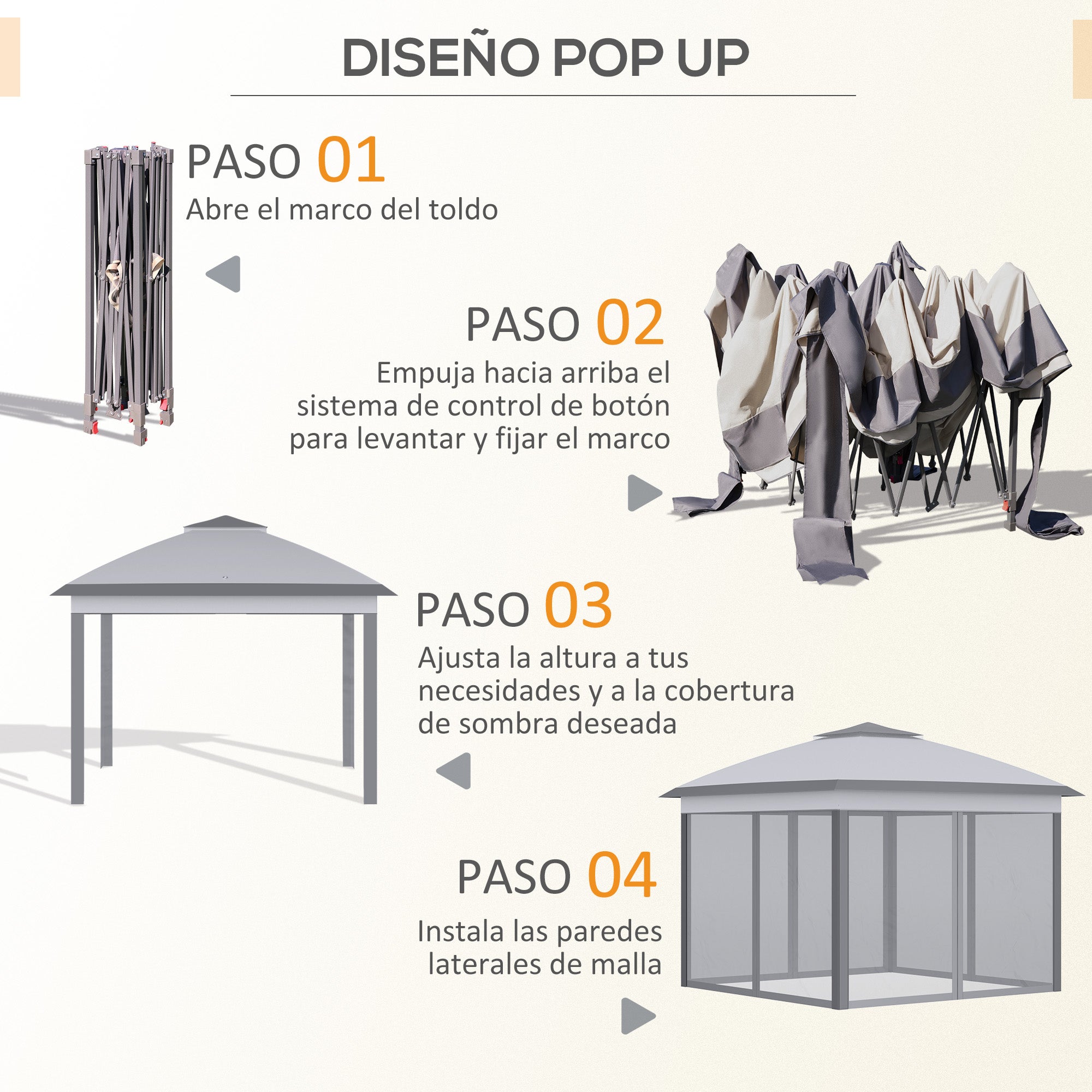 Folding Gazebo 10.8x10.8 ft Garden Canopy with 3 Adjustable Height Levels Double Roof 4 Removable Mosquito Nettings and Waterproof UV-Resistant Transport Bag Gazebo for Outdoor Parties Gray