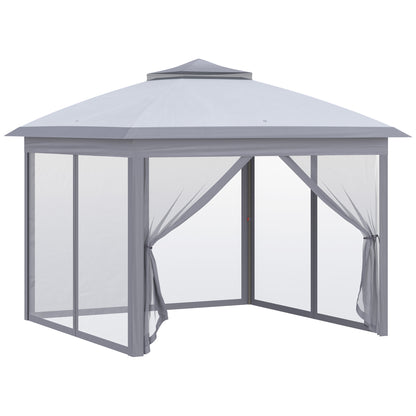Folding Gazebo 10.8x10.8 ft Garden Canopy with 3 Adjustable Height Levels Double Roof 4 Removable Mosquito Nettings and Waterproof UV-Resistant Transport Bag Gazebo for Outdoor Parties Gray