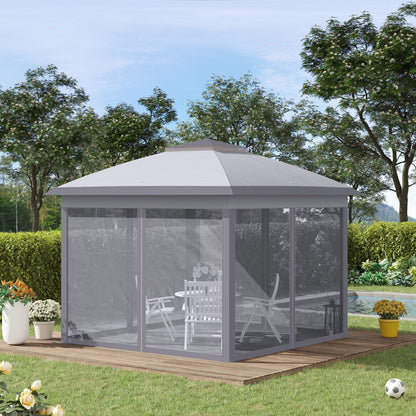 Folding Gazebo 10.8x10.8 ft Garden Canopy with 3 Adjustable Height Levels Double Roof 4 Removable Mosquito Nettings and Waterproof UV-Resistant Transport Bag Gazebo for Outdoor Parties Gray