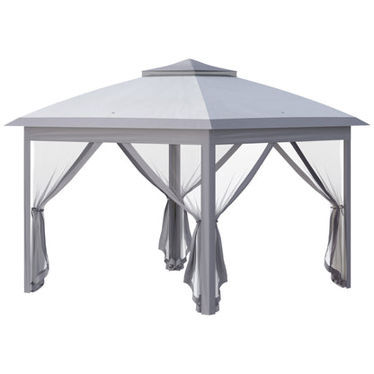 Folding Gazebo 10.8x10.8 ft Garden Canopy with 3 Adjustable Height Levels Double Roof 4 Removable Mosquito Nettings and Waterproof UV-Resistant Transport Bag Gazebo for Outdoor Parties Gray
