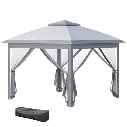 Folding Gazebo 10.8x10.8 ft Garden Canopy with 3 Adjustable Height Levels Double Roof 4 Removable Mosquito Nettings and Waterproof UV-Resistant Transport Bag Gazebo for Outdoor Parties Gray