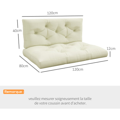 Set of 2 seat and back cushions for Garden Bench, Loveseat, 2-Seater Pallet Sofa High Comfort dimensions 120L x 80W x 12H cm Polyester Cream