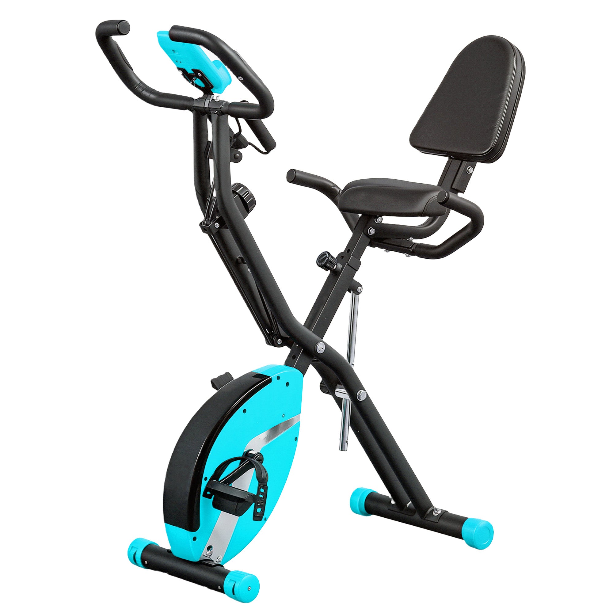 SPORTNOW Foldable Stationary Bike with Backrest Quiet Exercise Bike with 8 Resistance Levels Adjustable Seat Flywheel LCD Screen Resistance Band Load 110 kg Green