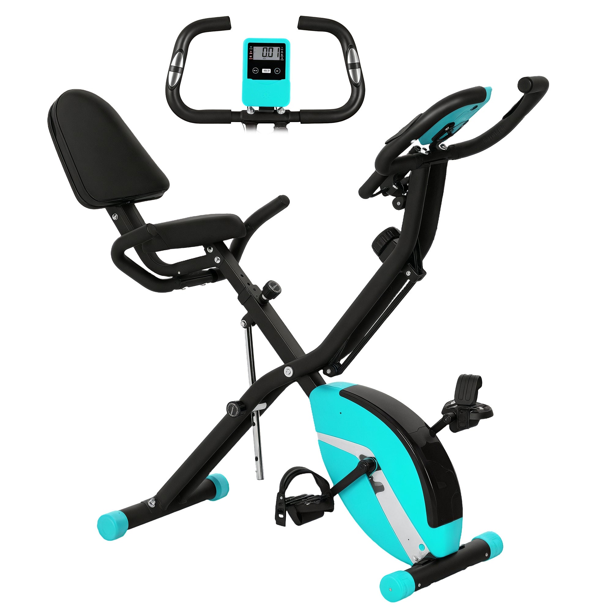 SPORTNOW Foldable Stationary Bike with Backrest Quiet Exercise Bike with 8 Resistance Levels Adjustable Seat Flywheel LCD Screen Resistance Band Load 110 kg Green