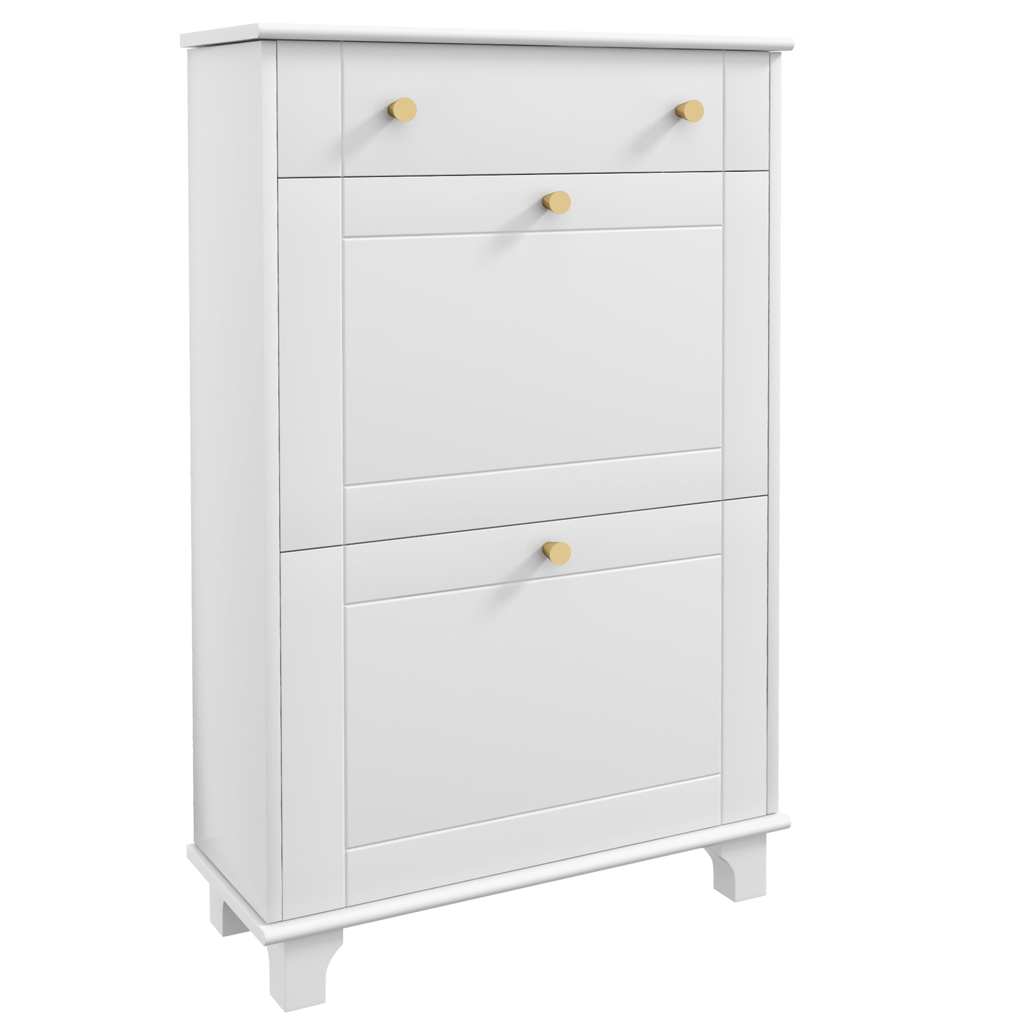 Narrow Shoe Cabinet Entryway Shoe Rack with 2 Flip-Down Drawers and 1 Removable Drawer for 8 Pairs of Shoes for Hallway 60x23.5x98.5 cm White
