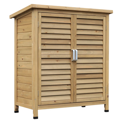 Wooden Garden Storage Shed 87x46.5x96.5 cm with 2 Interior Shelves, 2 Ventilated Doors, and Sloping Roof for Outdoor Natural Terrace
