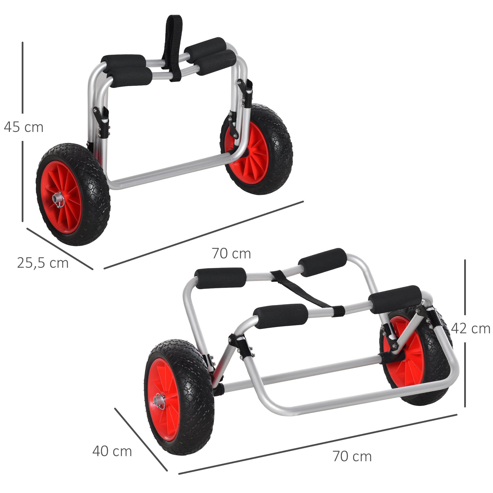 Folding Canoe Trolley up to 90 kg Aluminum Transport Cart Kayak Cart Boat Cart with Strap Wheels Padded Surf Cart Canoe Cart Boat Trailer Trolley for Surfboard Board Inflatable Boat