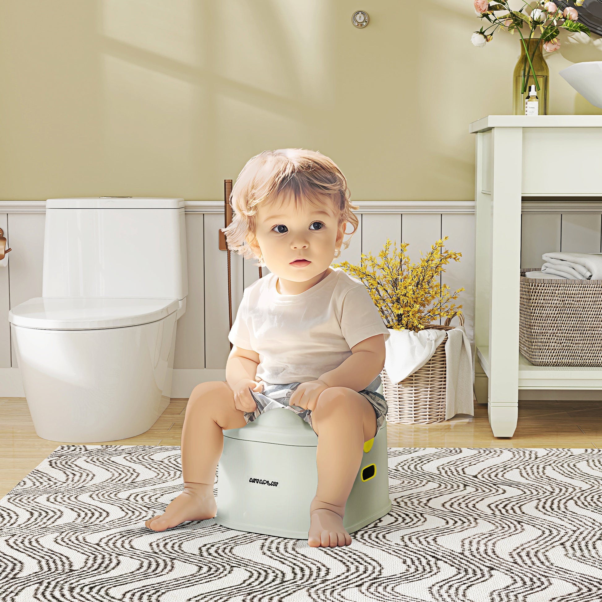 3-in-1 Child's Potty, detachable Potty, Potty with Handles, for Children 6-72 Months, up to 50 kg Capacity, Plastic, Faux Leather, Gray