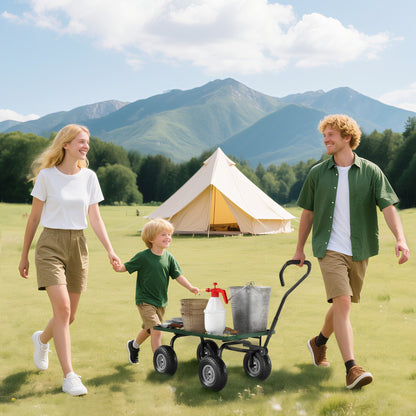 Garden Cart Transport Cart Handcart 4-Wheel 94L x 48.5W x 100H cm max. 150 kg Metal Green