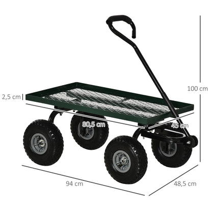 Garden Cart Transport Cart Handcart 4-Wheel 94L x 48.5W x 100H cm max. 150 kg Metal Green