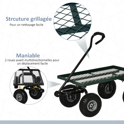 Garden Cart Transport Cart Handcart 4-Wheel 94L x 48.5W x 100H cm max. 150 kg Metal Green