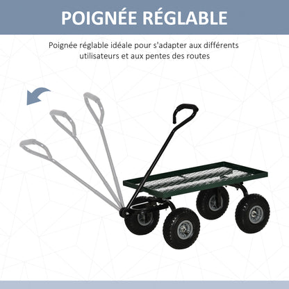 Garden Cart Transport Cart Handcart 4-Wheel 94L x 48.5W x 100H cm max. 150 kg Metal Green