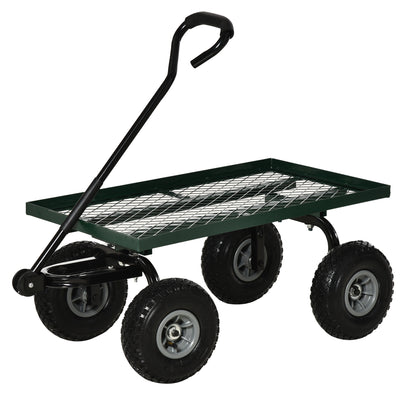 Garden Cart Transport Cart Handcart 4-Wheel 94L x 48.5W x 100H cm max. 150 kg Metal Green