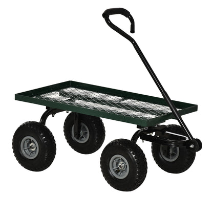 Garden Cart Transport Cart Handcart 4-Wheel 94L x 48.5W x 100H cm max. 150 kg Metal Green
