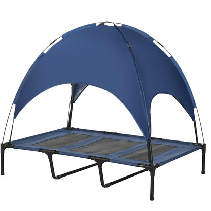Elevated Dog Bed with Canopy, Pet Bed, Outdoor Dog Lounger with Roof, Breathable, Taft Fabric for Camping Navy Blue 122 x 92 x 108 cm