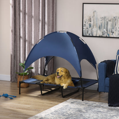 Elevated Dog Bed with Canopy, Pet Bed, Outdoor Dog Lounger with Roof, Breathable, Taft Fabric for Camping Navy Blue 122 x 92 x 108 cm