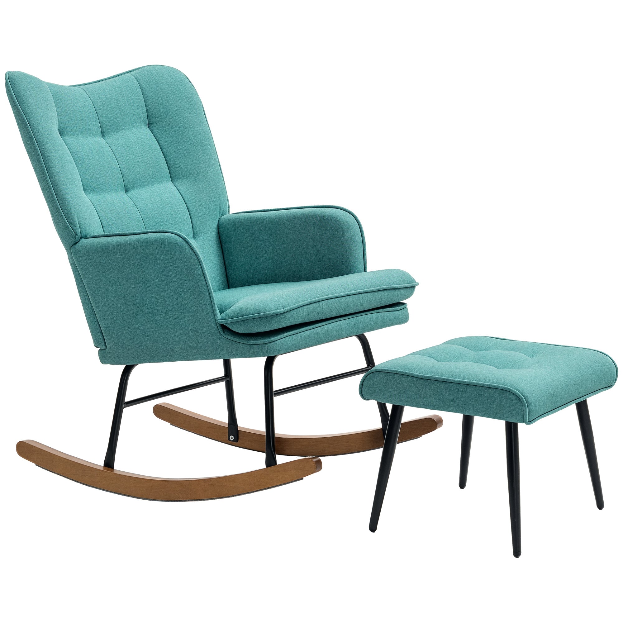 Rocking Chair Rocking Chair with Ottoman, Armchair, Nursing Chair with Linen Look, Rocking Chair up to 130 kg Weight Capacity for Bedroom, Living Room, Dark Green