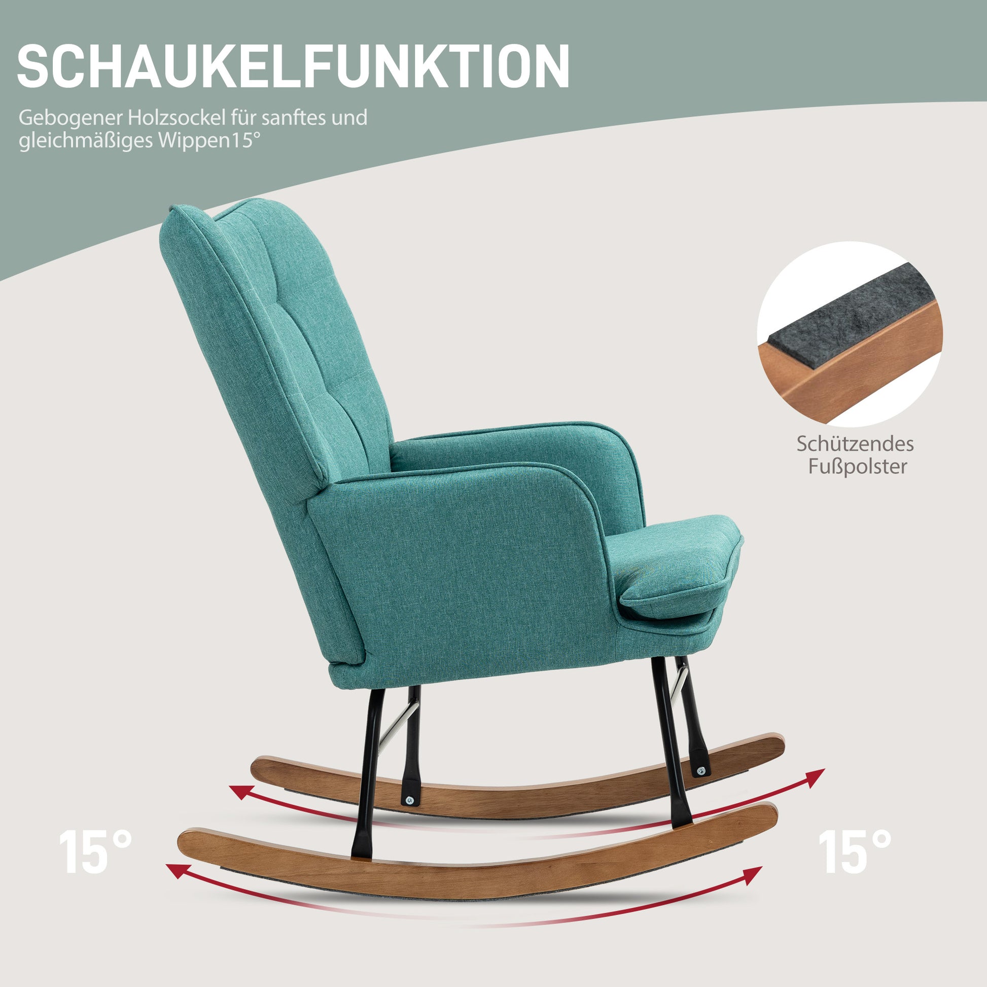 Rocking Chair Rocking Chair with Ottoman, Armchair, Nursing Chair with Linen Look, Rocking Chair up to 130 kg Weight Capacity for Bedroom, Living Room, Dark Green