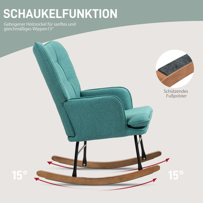 Schaukelstuhl Schwingsessel mit Hocker, Armlehnsessel, Sessel mit Leinenoptik, Schaukelsessel bis 130 kg Belastbarkeit für Schlafzimmer, Wohnzimmer, Dunkelgrün