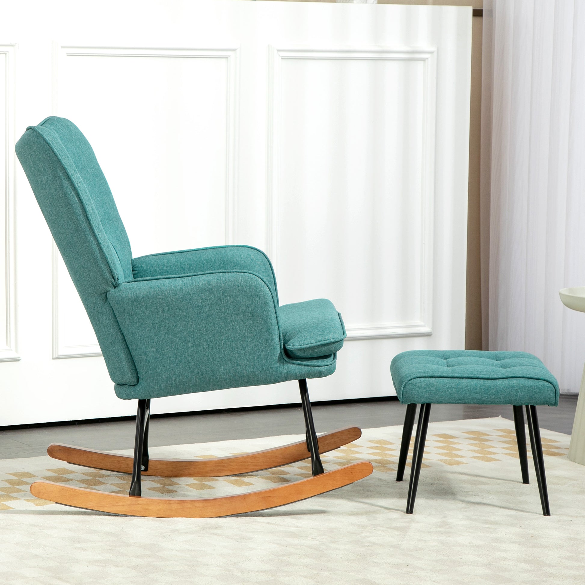 Rocking Chair Rocking Chair with Ottoman, Armchair, Nursing Chair with Linen Look, Rocking Chair up to 130 kg Weight Capacity for Bedroom, Living Room, Dark Green