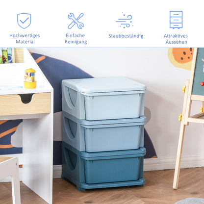 Drawer Cabinet for Kids with Storage Space Storage Boxes Toy Organizer Toy Chest Three Levels for Children's Room 3-6 Years Children's Furniture Blue 37 x 37 x 56.5 cm