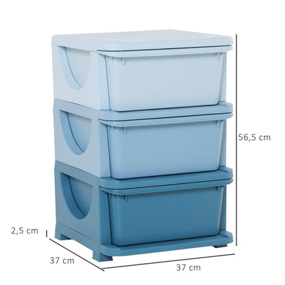 Drawer Cabinet for Kids with Storage Space Storage Boxes Toy Organizer Toy Chest Three Levels for Children's Room 3-6 Years Children's Furniture Blue 37 x 37 x 56.5 cm