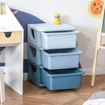 Drawer Cabinet for Kids with Storage Space Storage Boxes Toy Organizer Toy Chest Three Levels for Children's Room 3-6 Years Children's Furniture Blue 37 x 37 x 56.5 cm