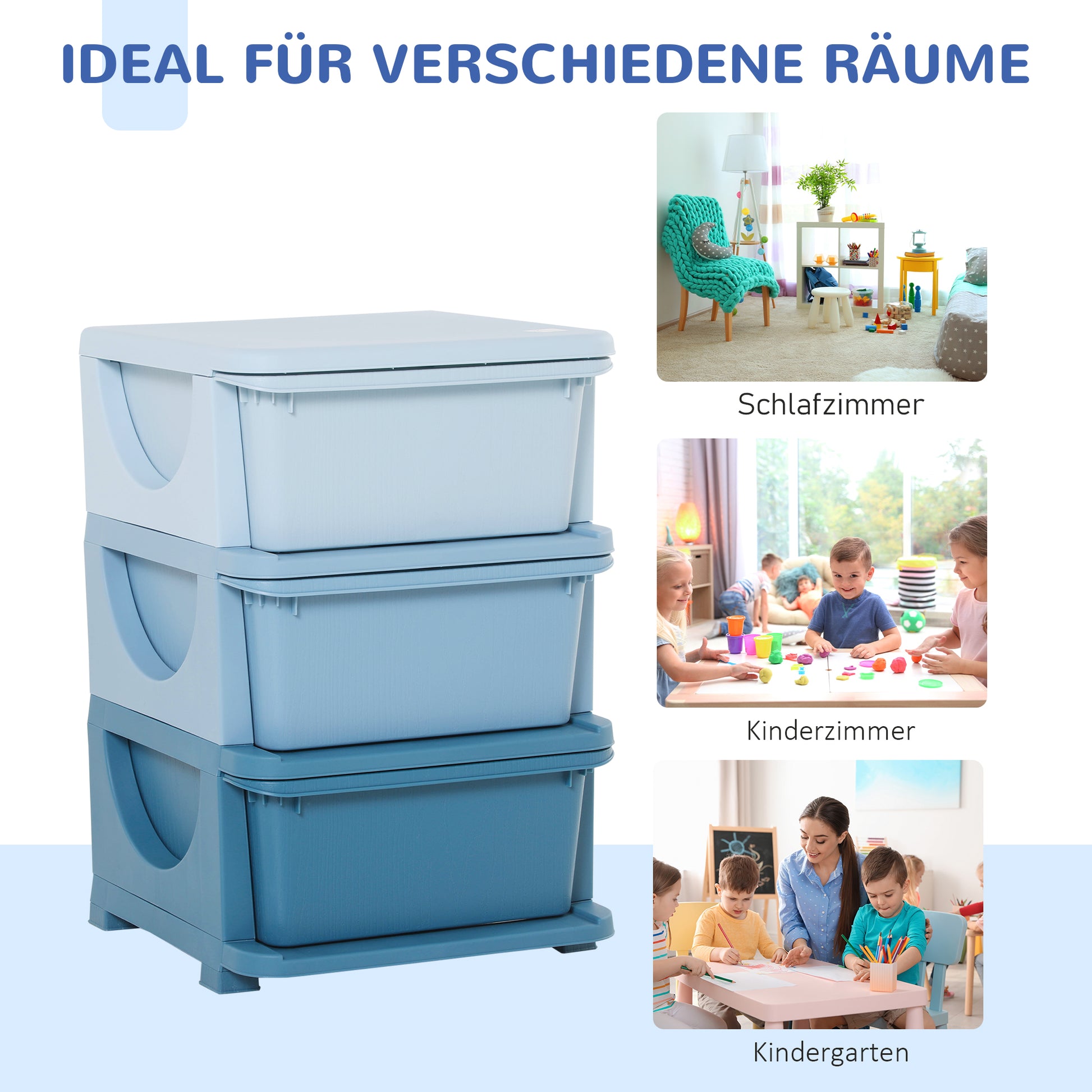 Drawer Cabinet for Kids with Storage Space Storage Boxes Toy Organizer Toy Chest Three Levels for Children's Room 3-6 Years Children's Furniture Blue 37 x 37 x 56.5 cm