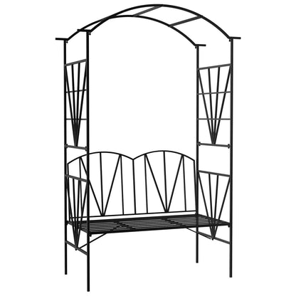 2 Seater Garden Arch with Bench, Garden Rose Arch for Climbing Plants, Flowers - Wedding Ceremony Decoration, dim. 115L x 54W x 203H cm black
