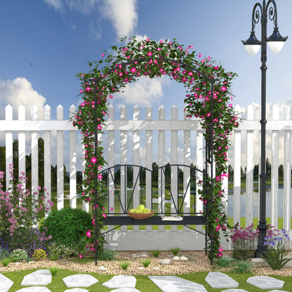 2 Seater Garden Arch with Bench, Garden Rose Arch for Climbing Plants, Flowers - Wedding Ceremony Decoration, dim. 115L x 54W x 203H cm black