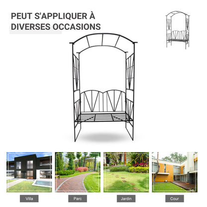 2 Seater Garden Arch with Bench, Garden Rose Arch for Climbing Plants, Flowers - Wedding Ceremony Decoration, dim. 115L x 54W x 203H cm black