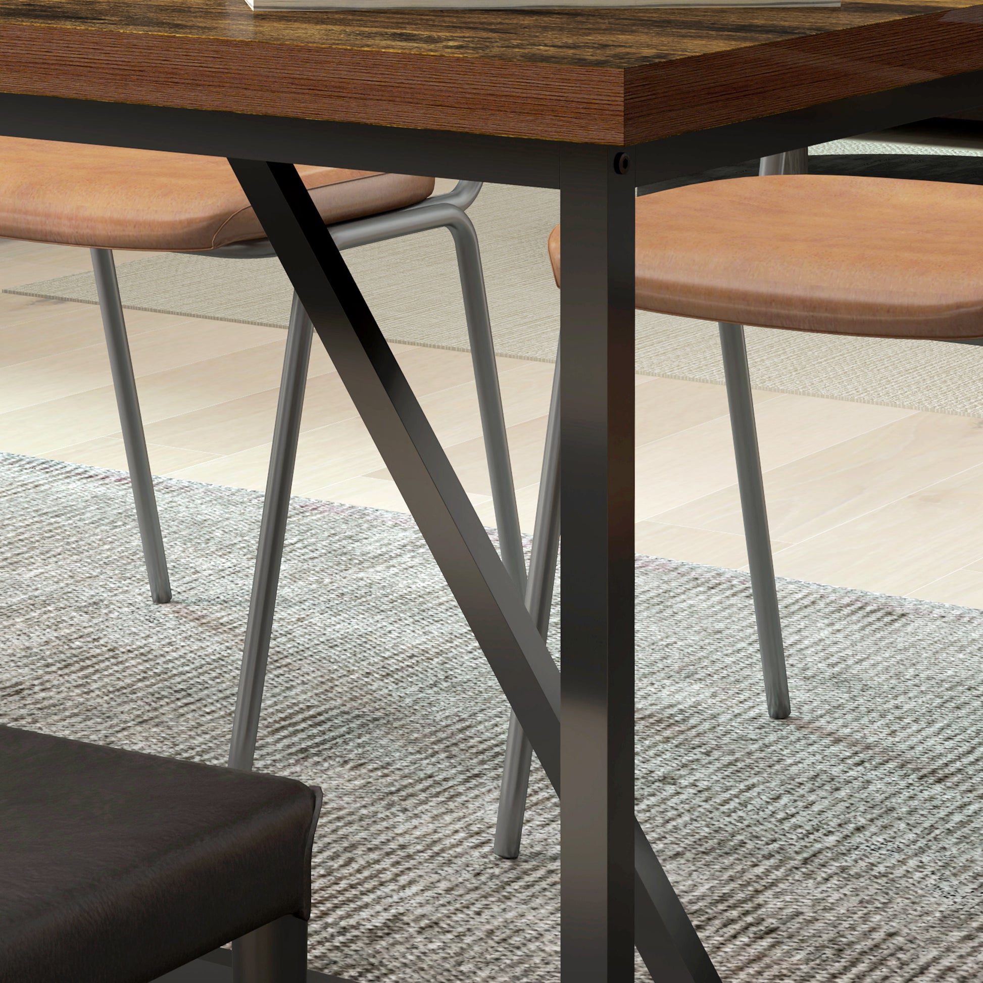 Rectangular Dining Table for 6 People, Industrial Style Kitchen Table with Adjustable Wood and Steel Legs, for Dining Room, Living Room, and Study, 150x80x75 cm, Brown