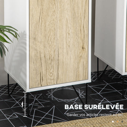 Bathroom Column Cabinet High Toilet Cabinet Hairpin Leg with 2 Closed Cupboards with Shelf and 2 Open Niches - 30 x 31.5 x 169 cm